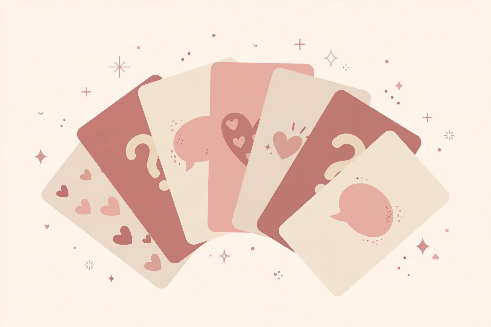 Example couple card game cards with hearts and question marks