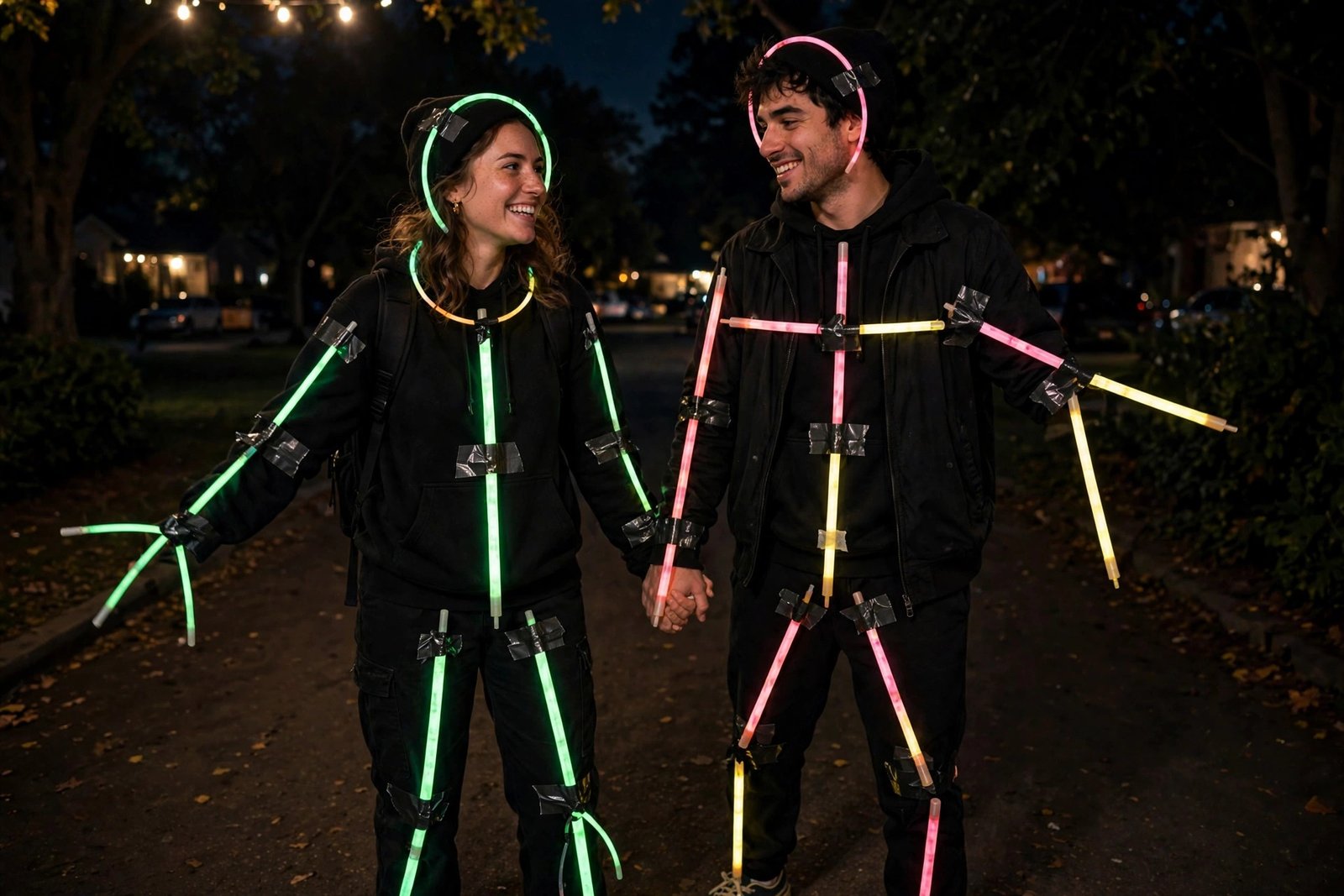 alt: DIY couple halloween costumes - glow stick stick figures