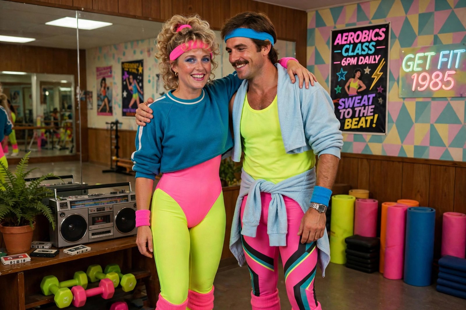 alt: decade couple halloween costumes - 1980s aerobics instructors