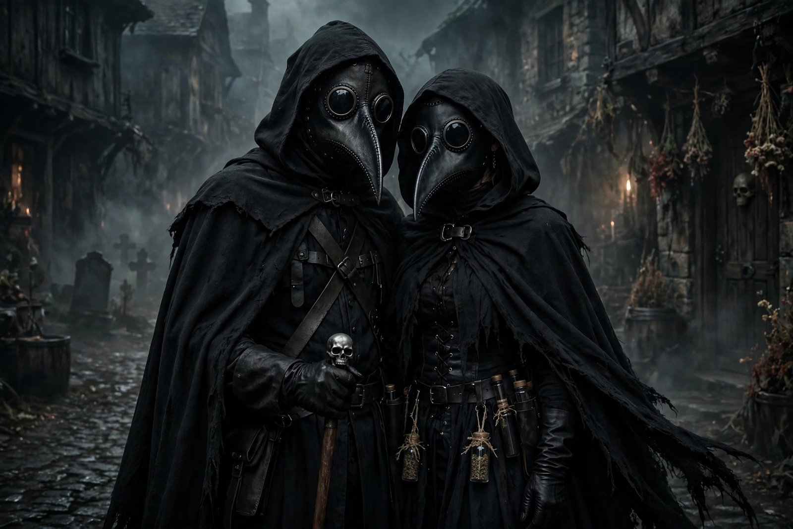 alt: scary couples costumes - plague doctor pair