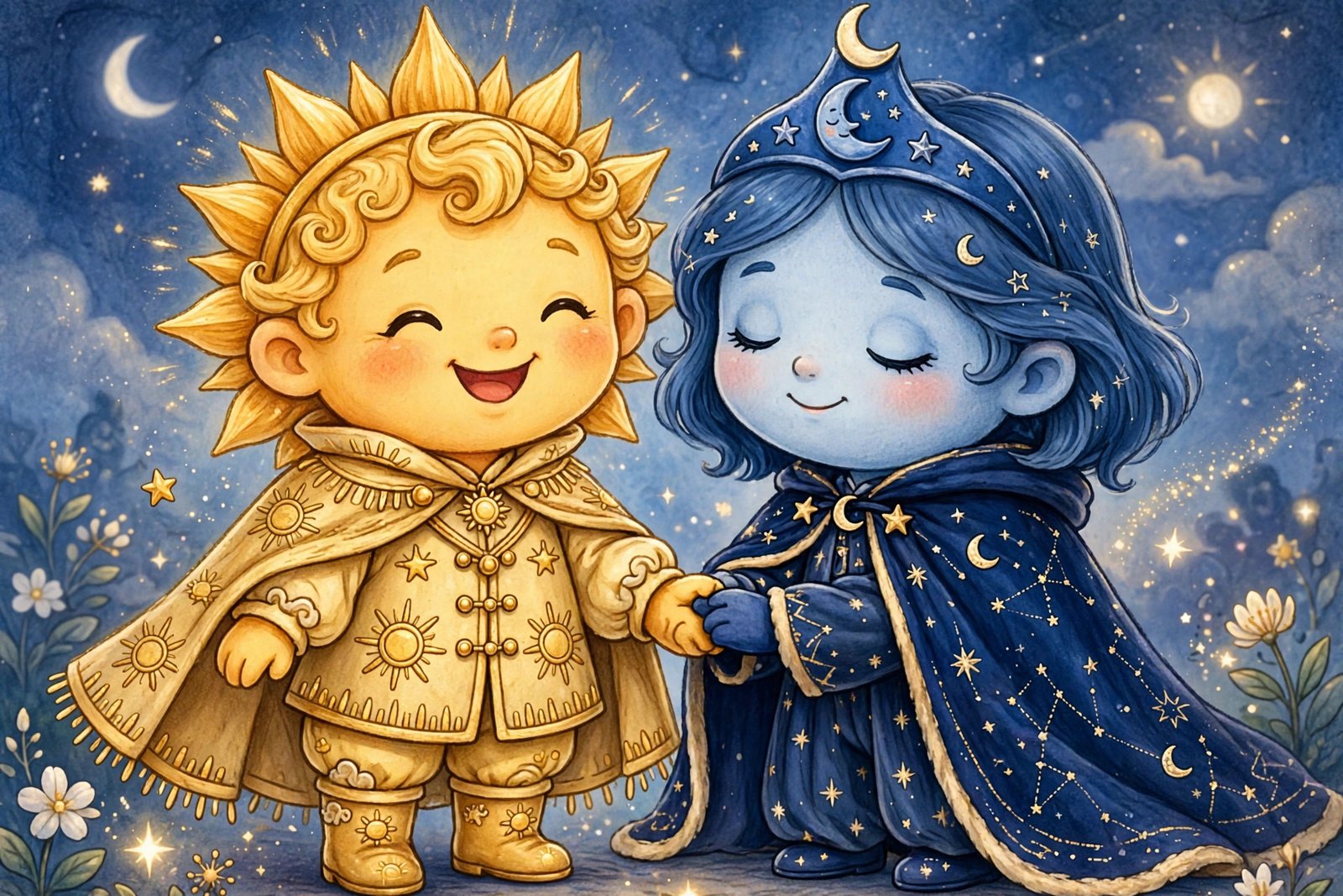 alt: cute couples costumes - sun and moon celestial pair