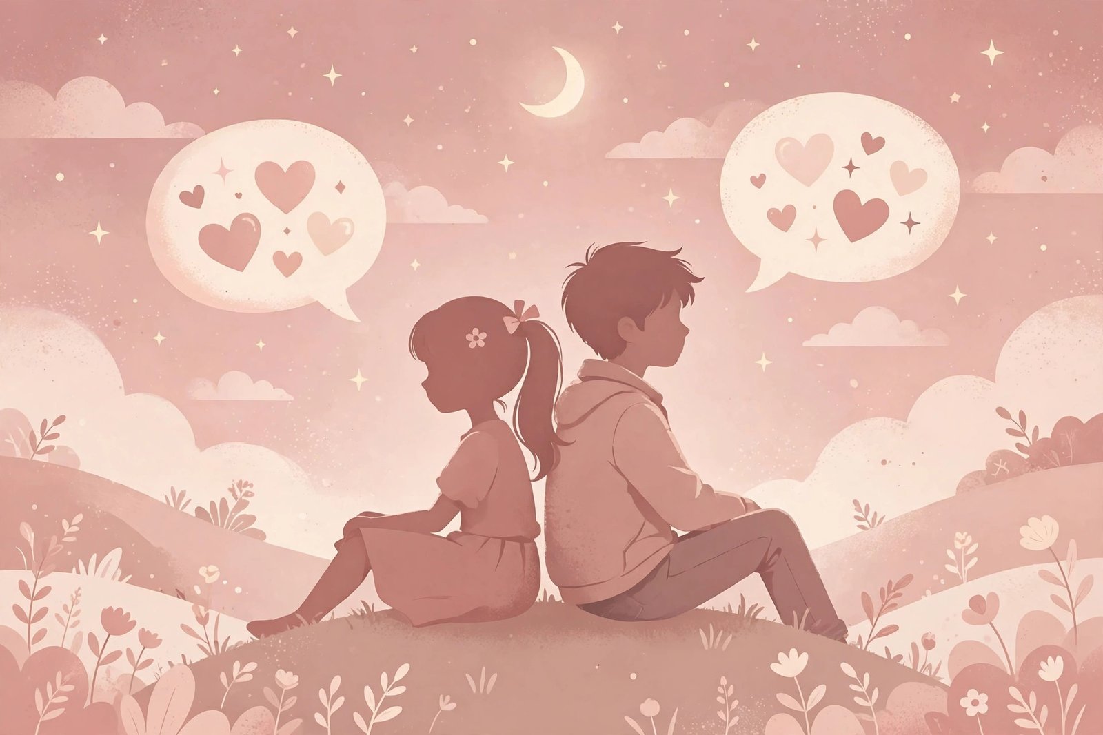 Couple nickname generator - cute couple with heart speech bubbles