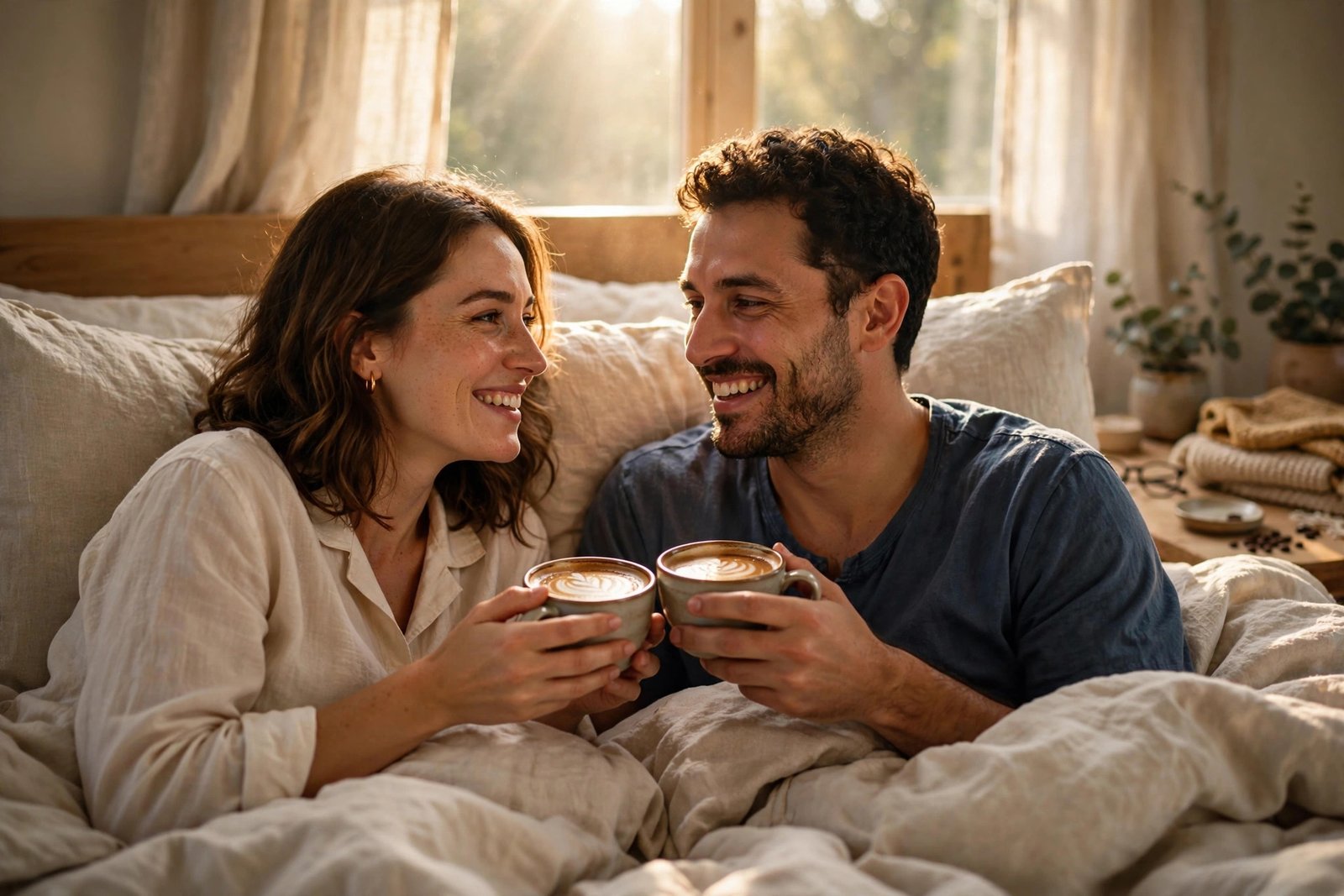 Romantic good morning texts for him shared over coffee in bed
