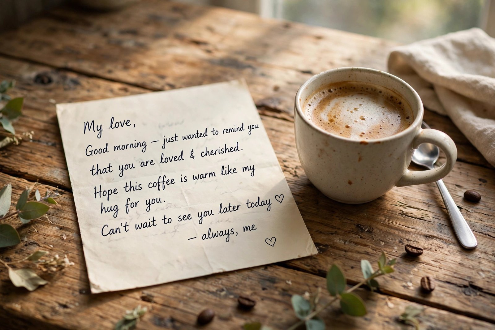 Sweet good morning messages for him written as a love note