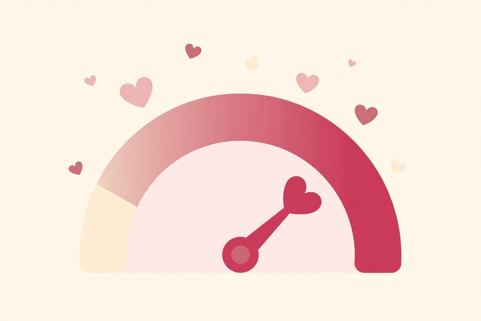 Love compatibility score meter with a heart needle pointing to a high match