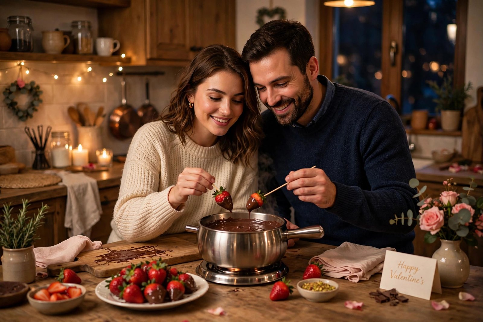 Valentine's Day at home ideas for couples fondue night