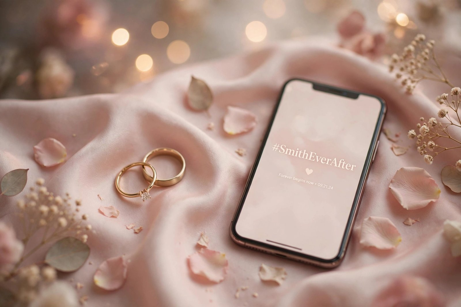 Wedding hashtag generator with rings and hashtag SmithEverAfter