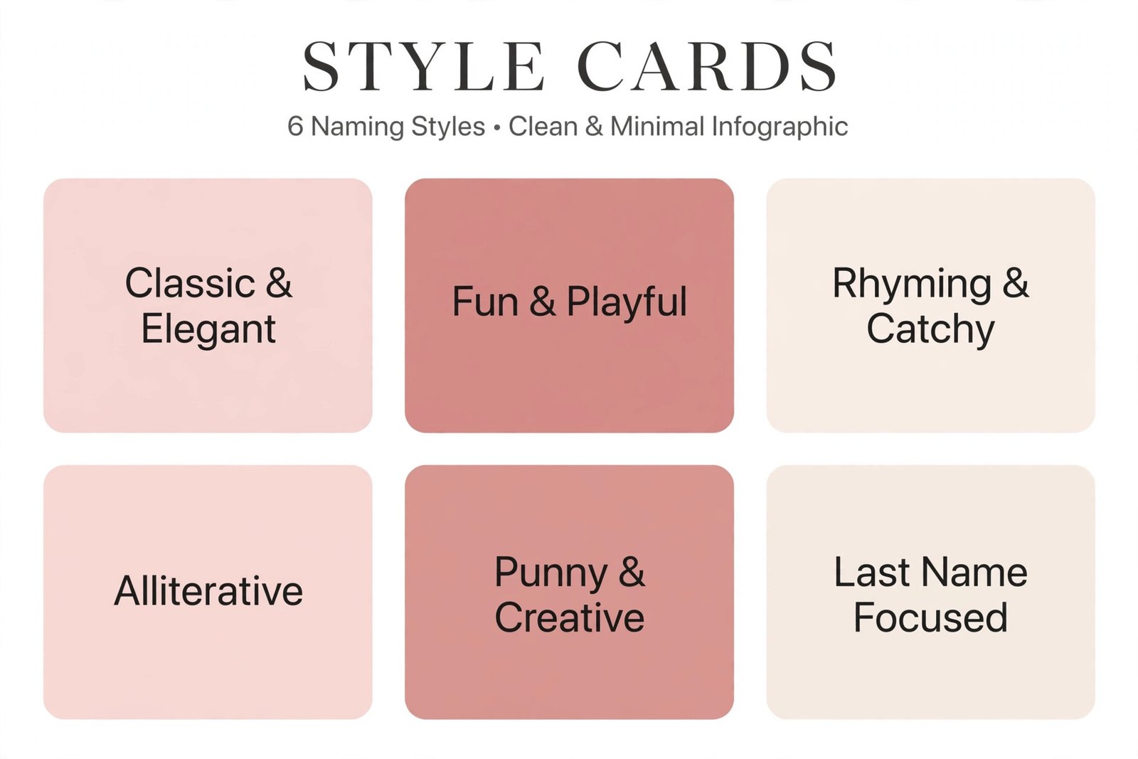 Six wedding hashtag styles - classic elegant, fun playful, rhyming catchy, alliterative, punny creative